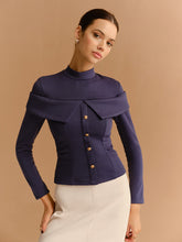 Mock Neck Metal-Detail Jersey Top